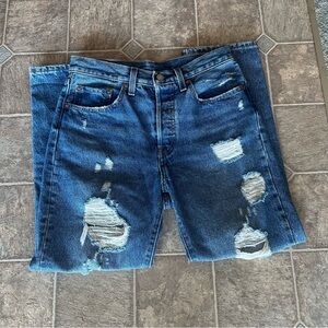 Levi's 501 Distressed Original Cropped Denim Jeans 26x26 Medium Wash 100% Cotton
